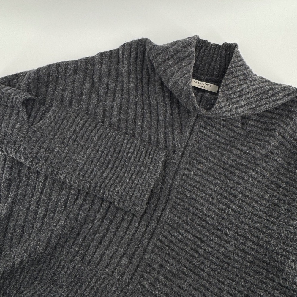 ALLSAINTS Terra Jumper Sweater Mock Neck Cutout Sleeve Grey Wool Blend Small